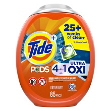 Tide PODS Liquid Laundry Detergent Soap Pacs  4-n-1 Ultra Oxi  HE Compatible 85 Count  Built in Pre-Treater for Stains