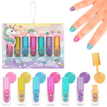 Expressions 7-delige Unicorn Shimmer nagellakset voor meisjes - Glitterkap Glinsterende manicureset Veilige en niet-giftige pedicurekit Sneldrogende