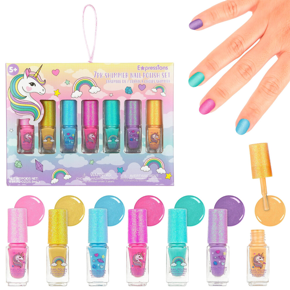 Coffret De Vernis à Ongles Scintillants Licorne Expressions 7 PièCes Pour Filles - Coffret De Manucure Scintillant Avec Capuchon à Paillettes, Ki-image