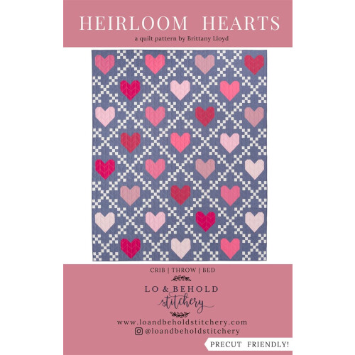 Lo and Behold Stitchery Heirloom Hearts Pattern  Multiple  10 Inches