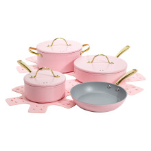 Paris Hilton Iconic Nonstick Pots and Pans Set Multilayer Nonstick Coating Matching Lids With Gold Handles Made without PFOA