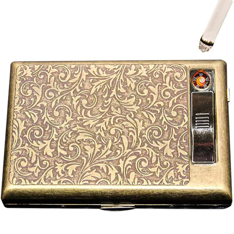 Yeuligo Metal Cigarette Case Double Sided Spring Clip Open Pocket Holder With Electric Lighter For 85Mm Cigarettes Case Holder,King Siz