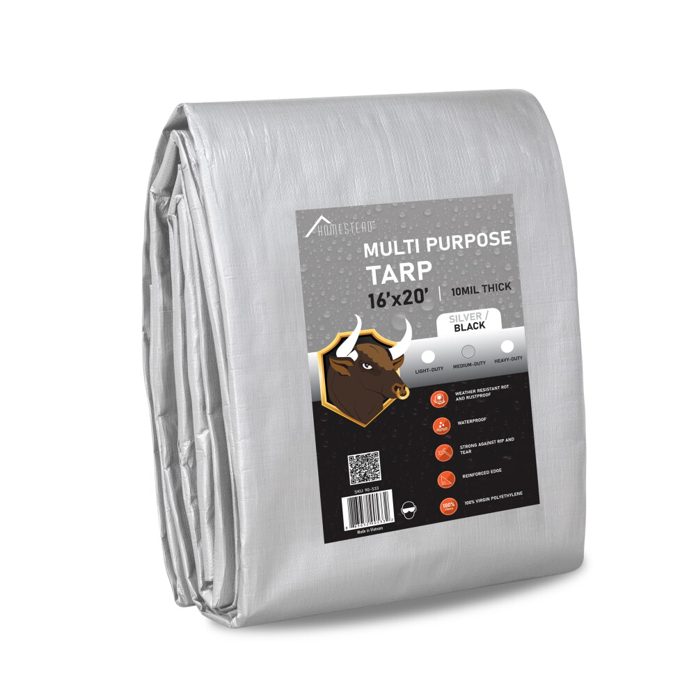 HOMESTEAD Waterproff Tarp 16 x 20  Medium Duty 10 Mil Poly Tarp Cover with Metal Grommets  Great for Outdoor Storage and Home-image-OPC-PFRRBDN-NEW