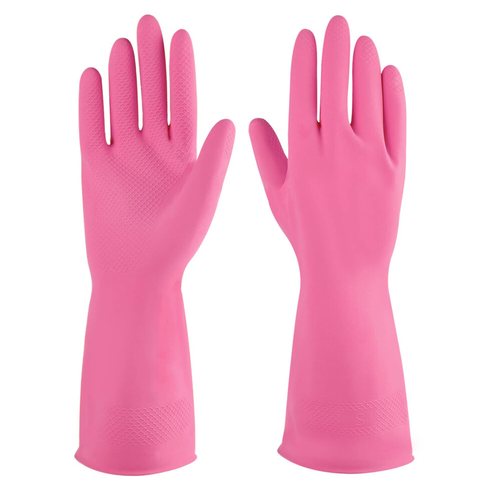 IUCGE Rubber cleaning gloves pink 3 Pairs for Household,Reuseable dishwashing gloves for Kitchen.(3,Medium)-image-OPC-PFFS2GR-NEW