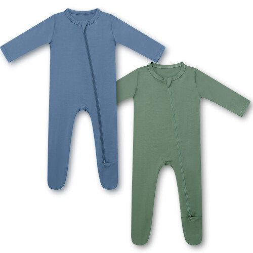 Hapiu Bambu Rayon Footies 2-Pack Moonlight Blue Dark Forest Green 6-12 mnader