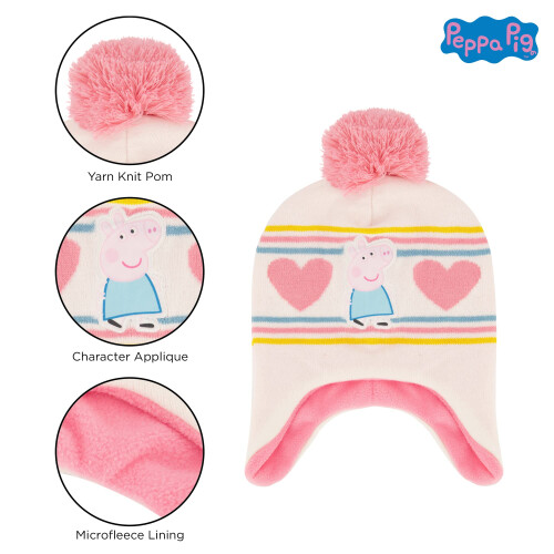Hasbro Hasbro Flickor Vintermössa och Vantar Set, Peppa Pig Beanie för Barn 2-7 år 2