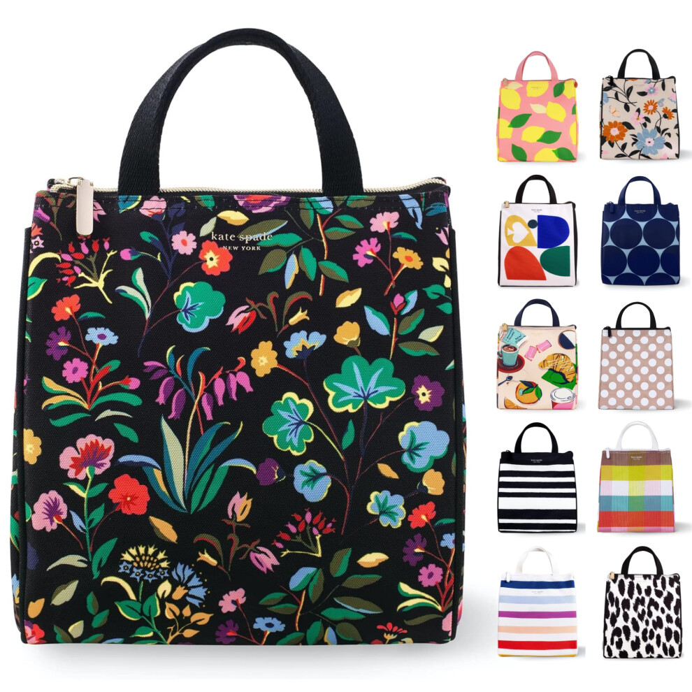Kate Spade New York Cute Lunch Bag for Women  Large Capacity Lunch Tote  Black Adult Lunch Box with Silver Thermal Insulated Int