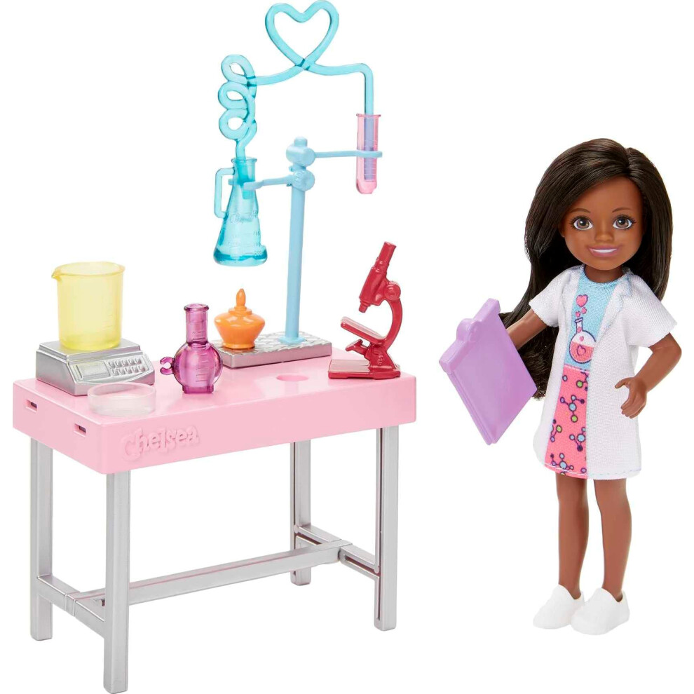 Barbie Chelsea Can Be Doll & Playset Brunette Scientist Small Doll Wi