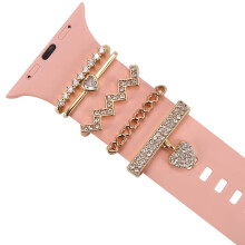 Dekorative hjerte ringer sl?jfer kompatible med Apple Watch Silicone Bands Charms 45mm 44mm 42mm 41mm 40 mm 38mm 7 6 5 4 3 2 1 Diamond Love Metal