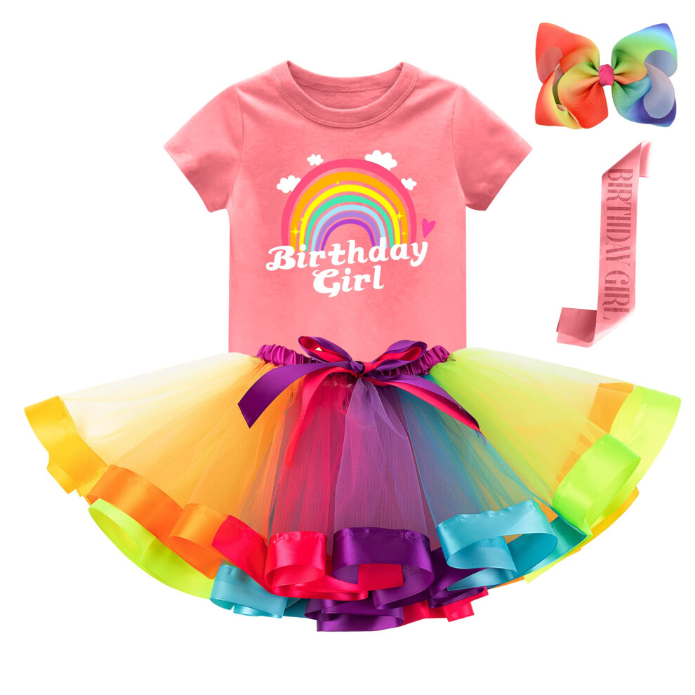 Tenue d'anniversaire arc-en-ciel K-Acc pour fille - Chemise, tutu, jupe, n   ud pour les cheveux, Sati