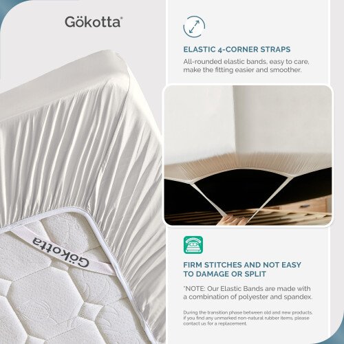 GOKOTTA Lençol Ajustado - Lençol de Bambu Rayon de 16 Polegadas, Super Macio e Fresco com 4 Faixas Elásticas (Creme Branco, Queen) 2