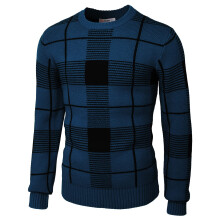 H2H MENS CASUAL SLIM FIT PUCKOVER KNIT Sweaters Crew Neck Long Sleeve Plaid Kontrollera mnstrad bl US L/Asia XL (CMOSWL086)