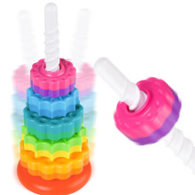 NiToy Giocattolo impilabile per bambini Torre Arcobaleno Ruote girevoli a due colori Plastica ABS resistente e senza BPA per l'educazione precoce