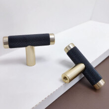 Westablize 10 Pack 2 Inch Cabinet T Knob Gold and Black Knurled Handle