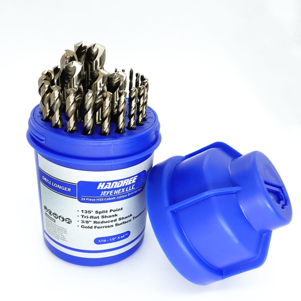Jefe Hex 29 Pcs M35 Cobalt Drill Bit Set Hss Twist Jobber Drill Bits With 135 Degrees Split Point And Threeflat Shank 38 755361314913