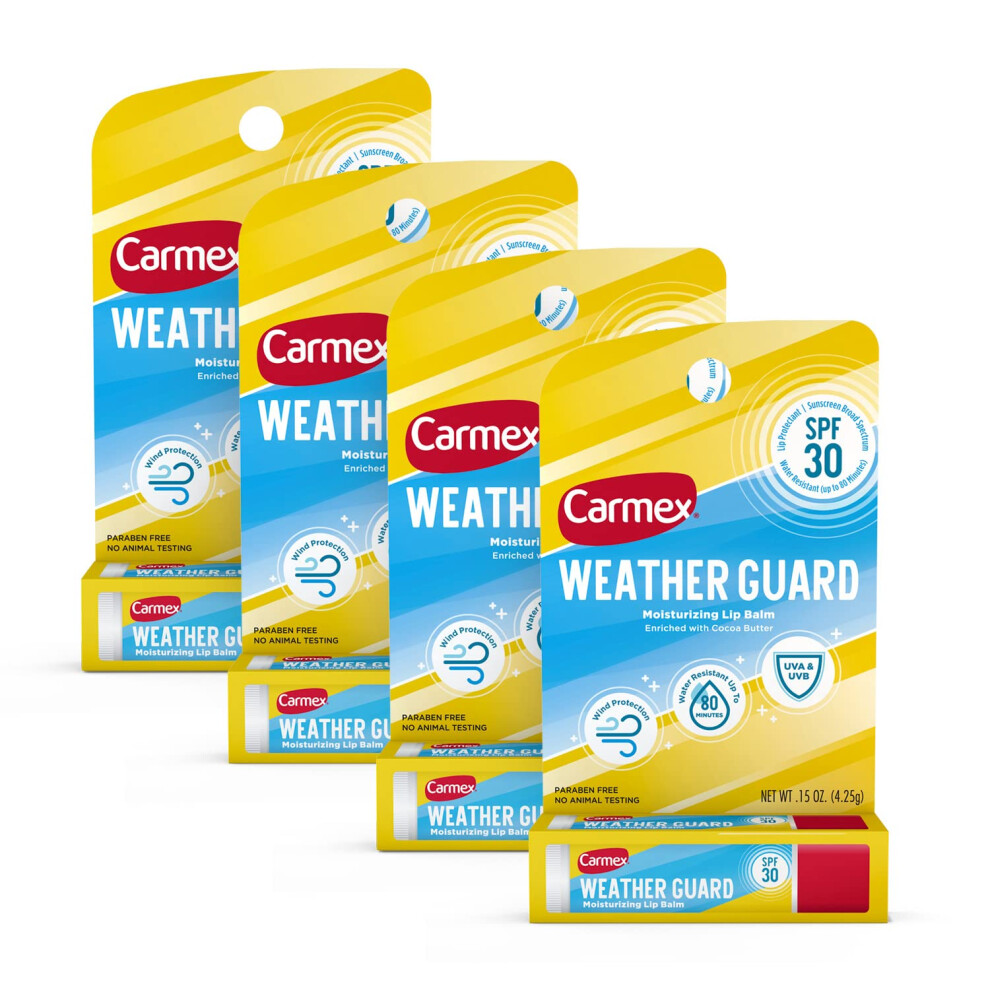 Carmex Weather Guard Moisturizing Lip Balm Stick  SPF 30 Sunscreen Broad Spectrum  4 Count 4 Packs of 1