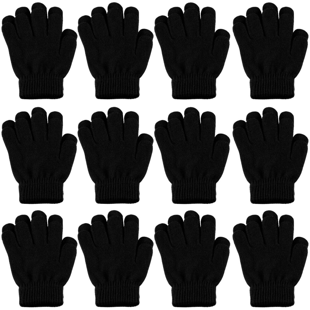 ONESINg 12 Pairs Black Kids gloves Knit gloves for Kids Winter gloves