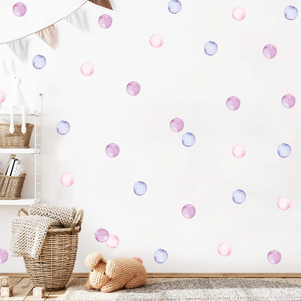 Polka Dot Wall Decals Removable Watercolor Colorful Wall Sticker For Kids Baby Girls Living Room Bedroom Playroom 60Dots Diga