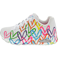 Baskets lacets tendance Skechers Uno Highlight Love pour femmes, blanches/MLTI, pointure 9, taille M ( tats-Unis)