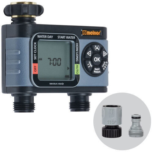 Melnor 65166amz Hydrologic Digital Hose Timer Timer 2 Zona Programabil Timer Quick Connect Bundle Black Grey
