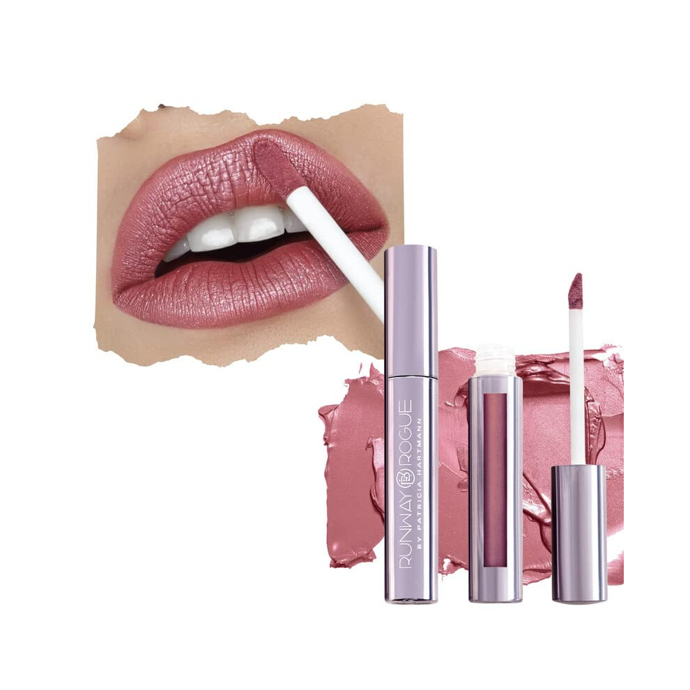Runway Rogue White Pearl Glam Shimmer Liquid Lipstick Long Wear Pale-Mauve