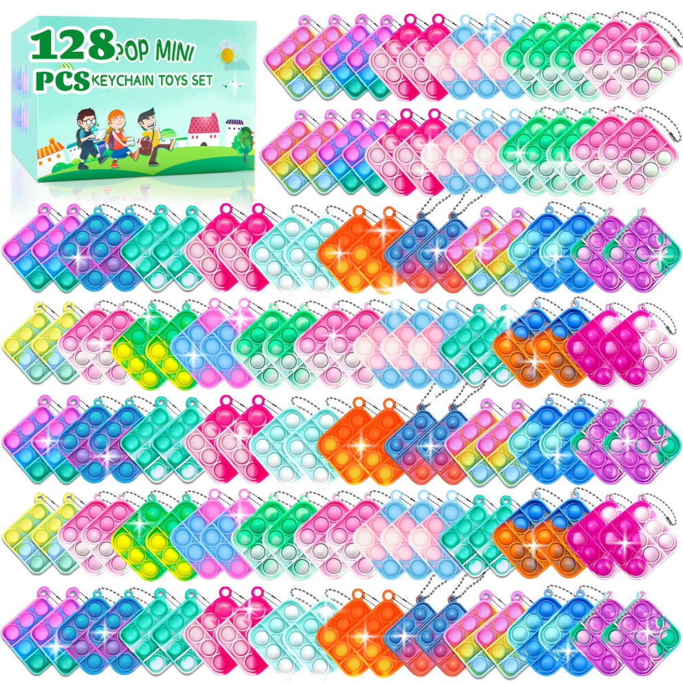 128 Pcs Pop Fidget Keychain It Fidget Toys Bulk   Party Favors for Kids 6-8 Fidgets Packs Sensory Stress Toy Mini Fidget Push Pop Keychain Toys Classr-image-OPC-PFY7SKQ-NEW