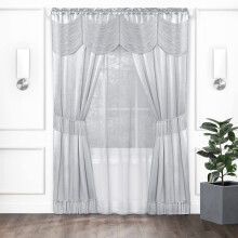 Halley Window Curtains  6Piece Set  56 Inch Width  63 Inch Length  2 Inch Rod Pocket  Silver  includes Valance  2 Solid Pane