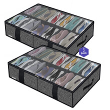 Onlyeasy 2-Pack Onderbed Schoenopbergtassen met Handvatten & Duidelijk Venster (Geschikt voor 14 +14 Paar)