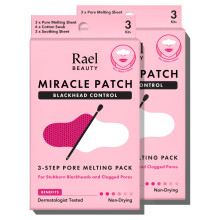 Rael Blackhead Remover Miracle Patch Melting Pack - Nose Strips for Blackheads Pore Melting and Soothing Sheets 3 Step Kit Sebum Removing Cotton S