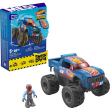 Mega Hot Wheels Monster Trucks Byggset, Smash & Crash Race Ace med 85 Delar, 1 Mikrofigur, Blå, Barn 5+ År