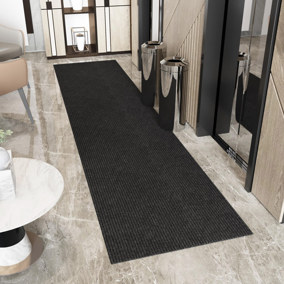 Tapis de couloir int   rieur/ext   rieur antid   rapant Ottomanson Solid Design 3x19 pour couloir, cuisine, salon, garage, terrasse 2'7 x 19', noir