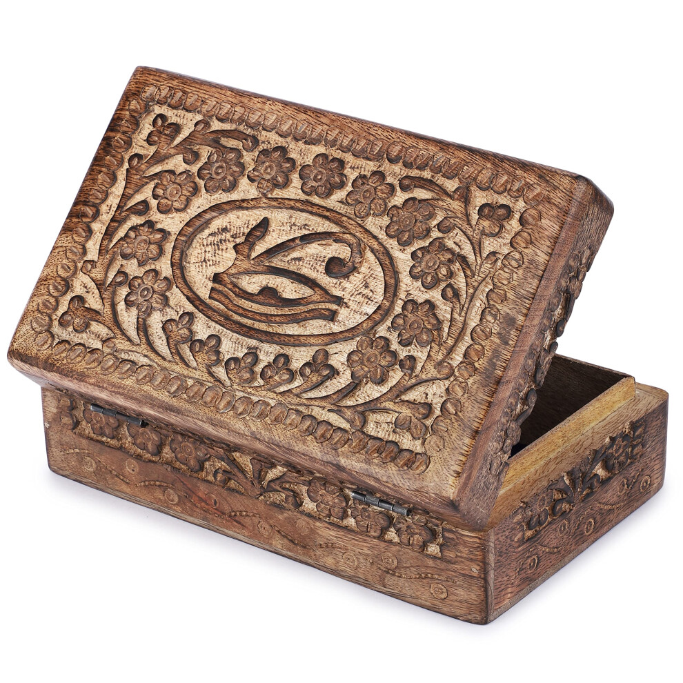 Bo   te     bijoux d   corative en bois sculpt   e     la main Ajuny, motif    il de la v   rit   , rangement de souvenirs polyvalent, 8 x 5 pouces