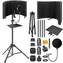 Dmsky Microphone Isolation Shield with Pop Filter & Tripod Stand  Fold