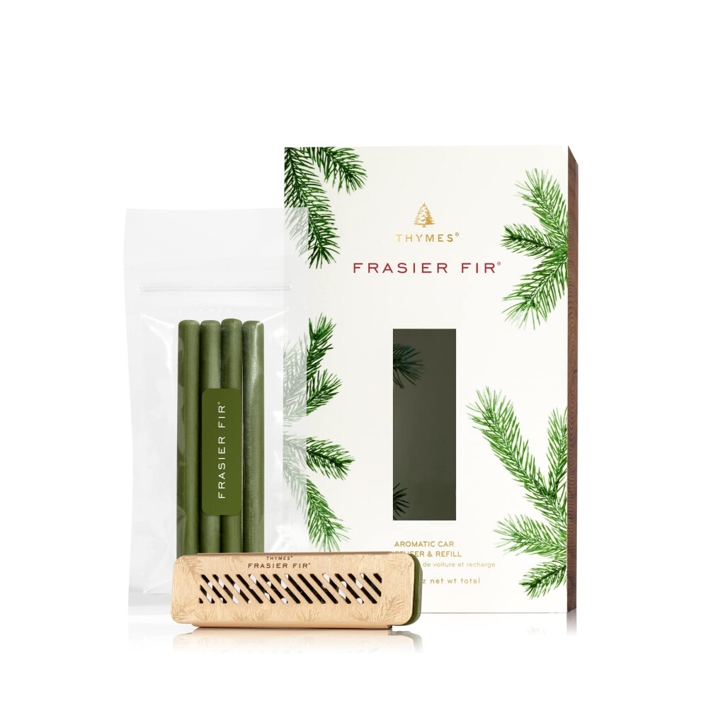Thymes Frasier Fir Car Vent Clip Air Freshener + Refills - Long-Lasting Car Fragrance Diffuser Set With Fresh Scent 637666000930