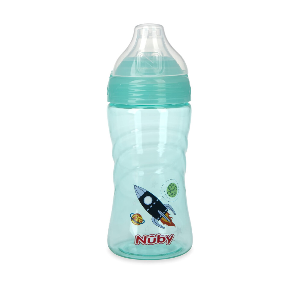Nuby Thirsty Kids No Spill Sip-It Sport Tritan Travel Cup With Soft Silicone Spout And Hygiene Cover 12 Oz Rocket Ship Nubisch