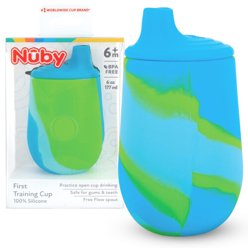 Nuby Σιλικόνης Tie-dye Πρώτο Κύπελλο Εκπαίδευσης - 6oz, 6+ Μηνών, Μπλε/Πράσινο