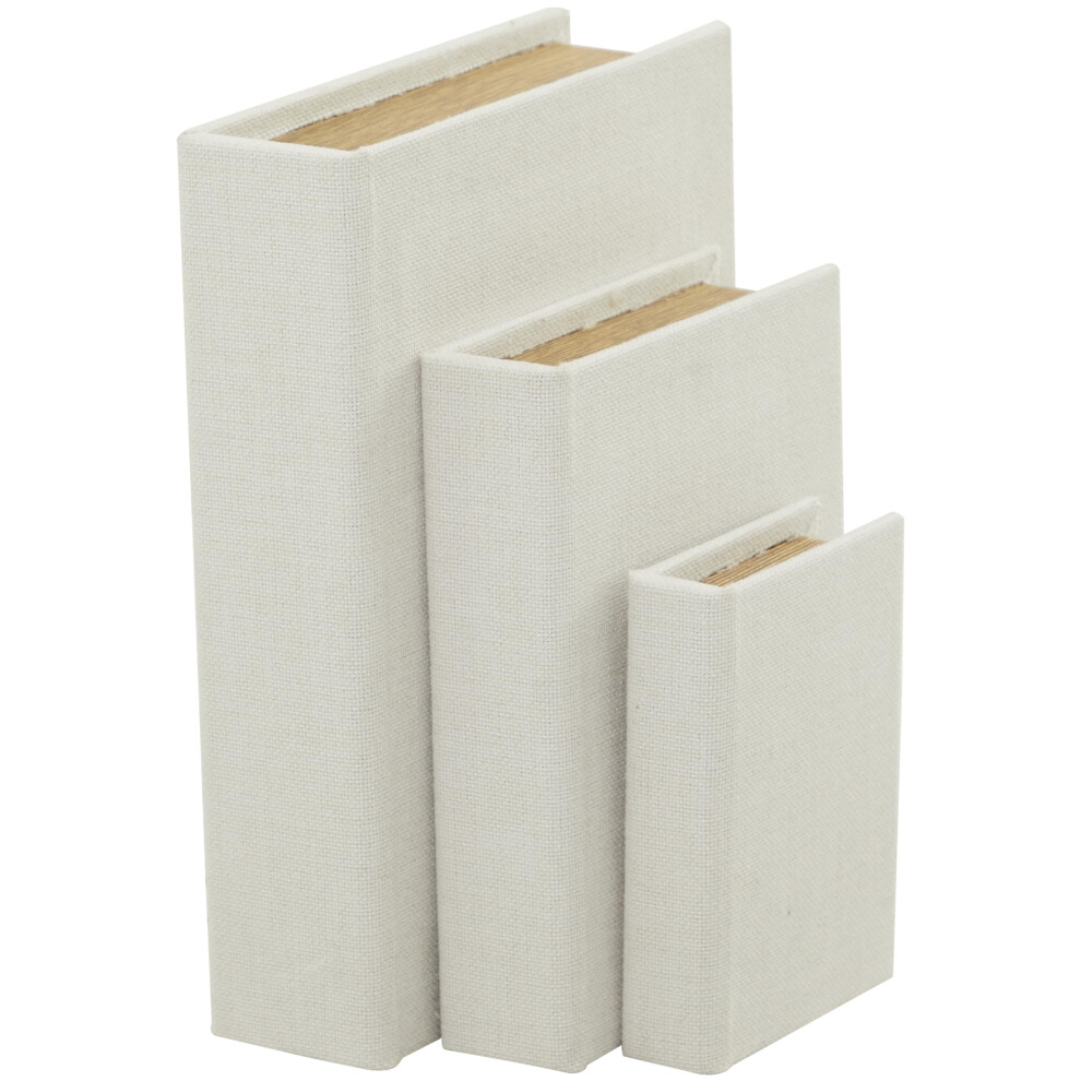 Bo   te d   corative en tissu de lin Deco 79, lot de 3 bo   tes de rangement en forme de livre, imitation livre, 30,5 cm, 23,8 cm, 15,2 cm de hauteur,