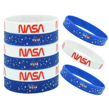 Vuzvuv 18 Stck Nasa-Gummi-Armbnder, Weltraum-Design, Silikon-Armbnder, blaue und weie Farbstil-Armbnder fr Weltraum-Motto-Geburtstagsparty-Deko