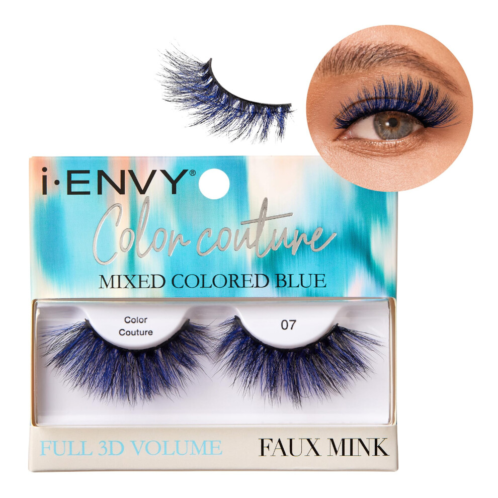 Ienvy Blue False Eyelashes Faux Mink Color Couture Mixed Colored Lashes Maximum Fluffiness And Volume Fake Eyelashes Mixed