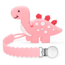 Teething Toys for Babies Baby Teethers with Clip Silicone Teether Toys for Boys and Girls Infant Teething Relief Dinosaur Shape Pink