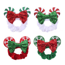 JIAHANG Kerst Fluwelen Muis Oorhaar Scrunchies Lollipop Pailletten Strik Paardenstaarthouder Festivalkostuum Haaraccessoires voor Dames Meisjes (kers
