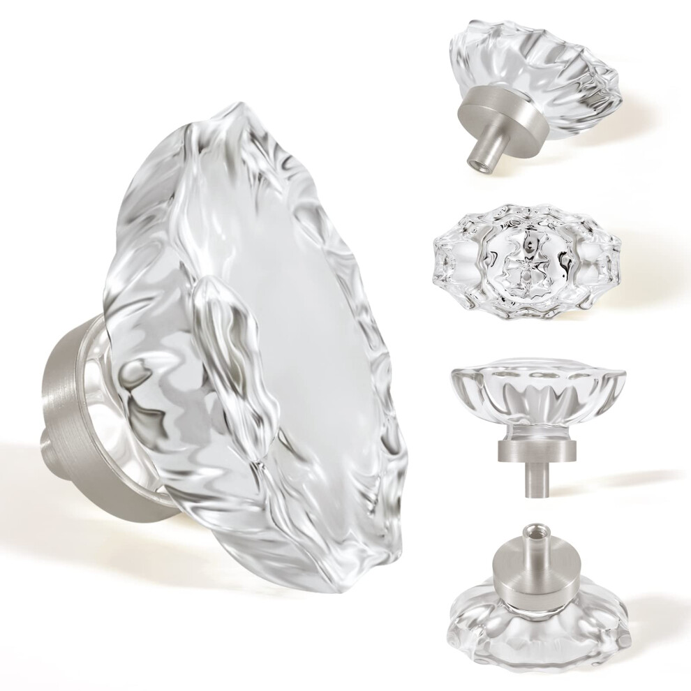 Shiny Handles Brushed Nickel Cabinet Knobs,Glass Crystal Pulls And Knobs For Dresser Drawers(Oval,8 Pack) 605556587298