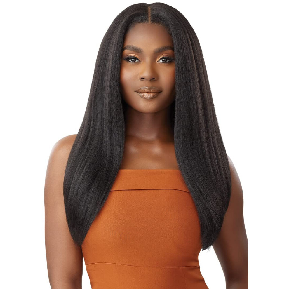 Buiten Speel Unisex Golden/Amber Outre - 5X5 Lace Closure Wig - Human Hair Blend - Kinky Straight 24" Dr2
