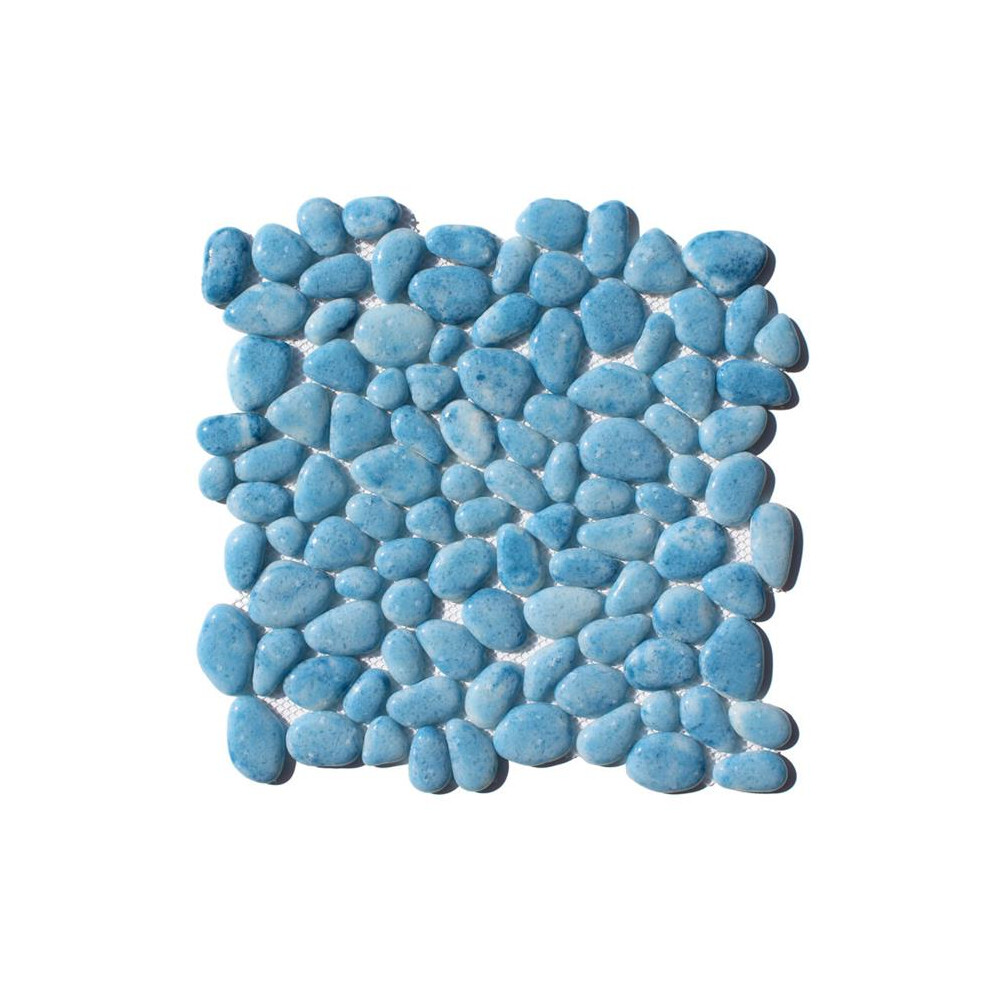 Intrend Tile Gp022-Y 12 X 12 X 0.37 In. Aqua Blue Gloss Finish Pebble Glass Mosaic Tile 876890000457