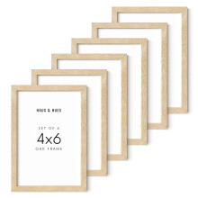 HAUS AND HUES Solid Oak 4x6 Picture Frame for Wall or Tabletop Set of 6 Beige Gallery Wall Frames 4x6 Frames for Pictures 4x