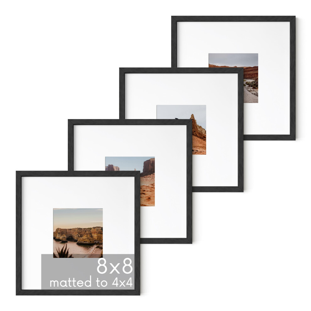 Cadres photo en bois de ch   ne massif HAUS AND HUES 8 x 8 avec passe-partout 4 x 4 Ensemble de 4 cadres photo carr   s noirs Cadres noirs pour