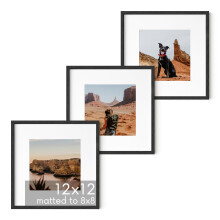 HAUS AND HUES Solid Oak Wood 12 x12 Picture Frames Matted to 8 x8 Set of 312 x 12 Black Frames for Gallery Wall 12x1