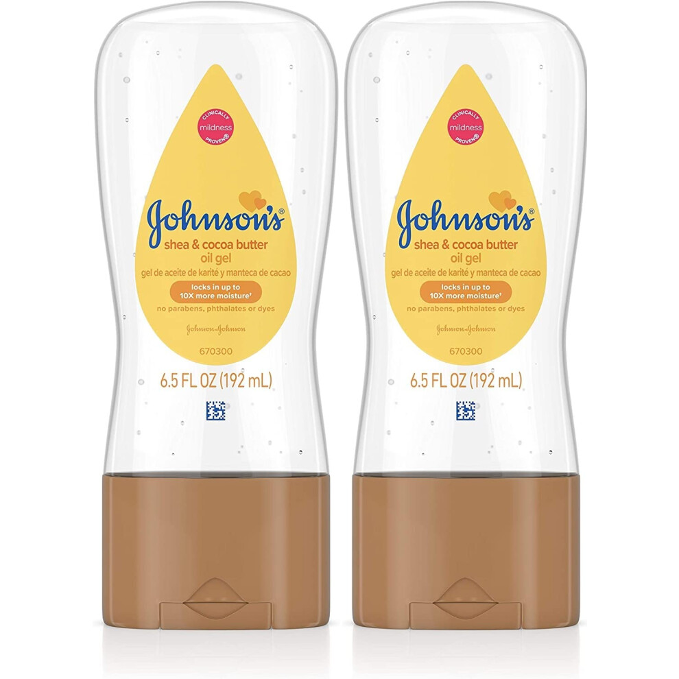 Johnson's Baby Oil Gel Enriched with Shea and Cocoa Butter  Great for Baby Massage  6.5 fl. Oz Pack of 2