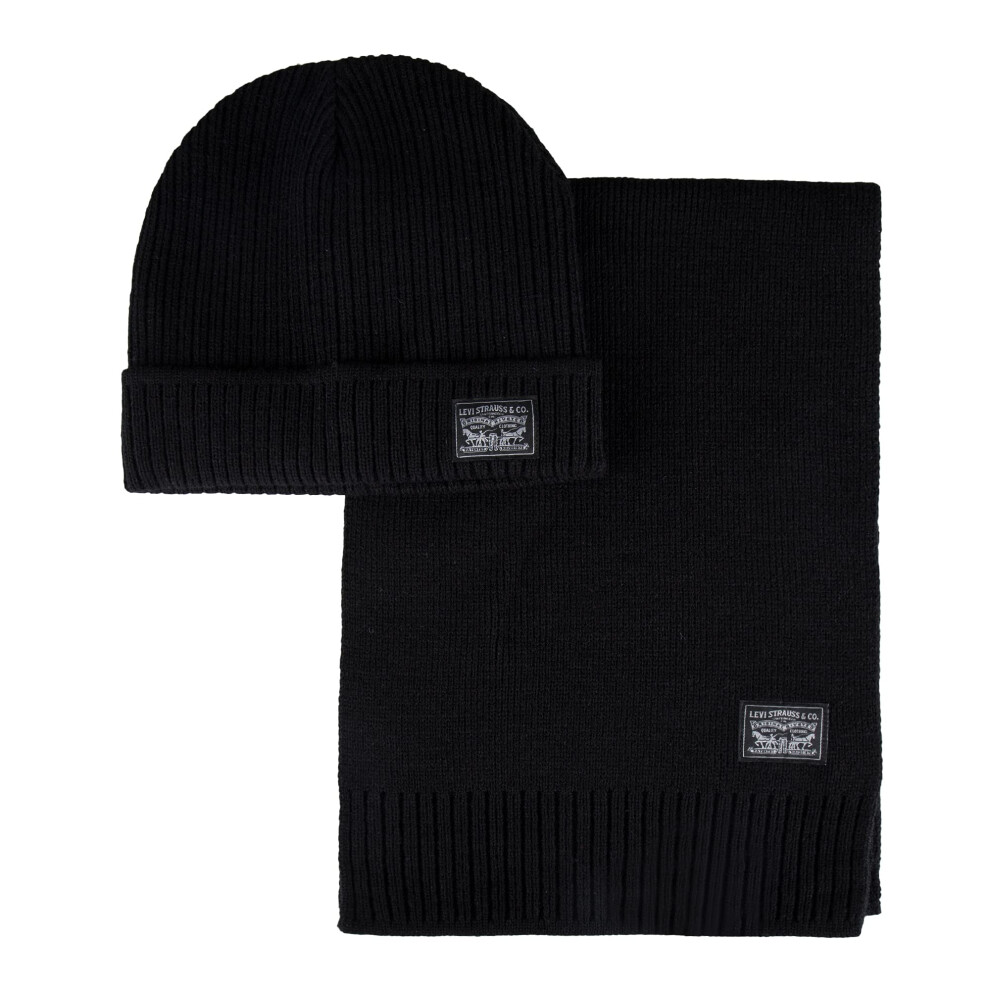 Levi's Men's Winter Warm Knit Beanie Hat and Scarf Set  Red Plaid  One