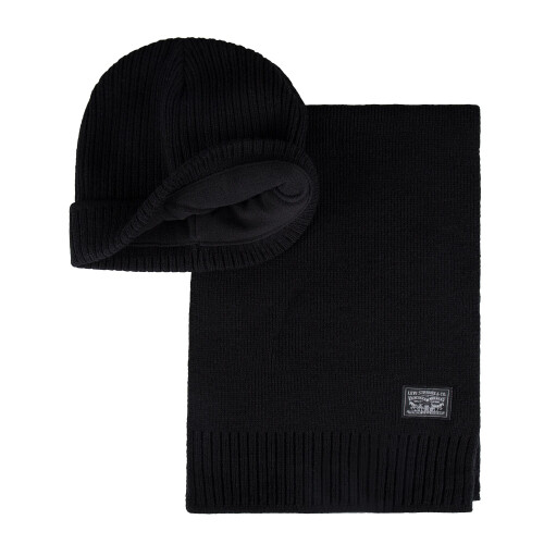 Levi's Waffle Beanie + Buffalo Plaid Scarf Boxed 1